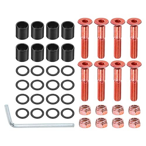 PATIKIL 8Stk 1" Skateboard Hardware Schrauben Bolzen Kit Sechskantschlüssel Teile mit Abstandshalter Unterlegscheiben Muttern Schraubenzieher für Skateboard Rad Zubehör Rot Schwarz von PATIKIL