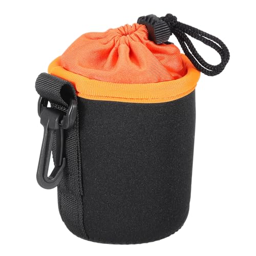 PATIKIL Kamera-Objektivtasche, 3,1" IDx3,9 H Zugband-Objektivbeutel mit dickem schützendem Neopren, Objektivtasche für DSLR-Kameraobjektive, Wasser- und Kaffeetassen, Schwarz, Orange von PATIKIL