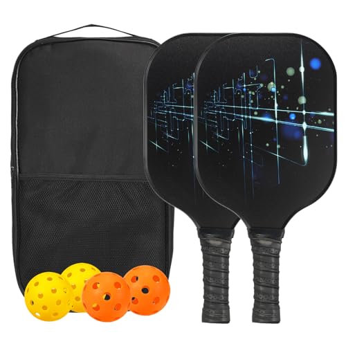 PATIKIL Pickleball-Schlägerset, USAPA-zugelassene Schläger mit Fiberglas-Oberfläche und gepolstertem Griff, 2 Schläger, 4 Picklebälle, 1 Tragetasche für Männer und Frauen, Black Starlight von PATIKIL