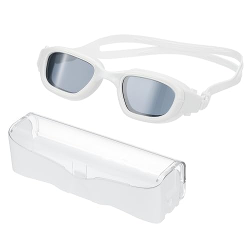 PATIKIL Polarisierte Schwimmbrille Unisex, Anti-Beschlag Pool Schwimmbrille Sonnenstrahlenbeständigkeit Kein Auslaufen mit Aufbewahrungsbox für Männer Frauen, Weiß/Grau von PATIKIL