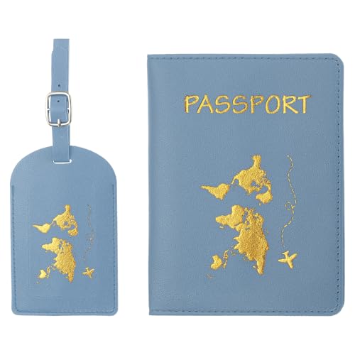 PATIKIL Reisepasshülle Kofferanhänger Set Flugreise Koffer Namensanhänger Tags Reisepass Passport PU-Leder Reisepass Hülle Gepäckanhänger für Kreuzfahrten Reisetasche Blau PATIKIL Reisepasshülle Kofferanhänger Set Flugreise Koffer Namensanhänger Tags Reisepass Passport PU-Leder Reisepass Hülle Gepäckanhänger für Kreuzfahrten Reisetasche Blau von PATIKIL