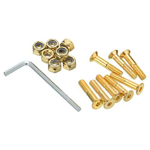 PATIKIL Skateboard Hardware Kit 1" Montage Schrauben Sechskant Kopf Bolzen Muttern Set mit Schraubenschlüssel für Langboard Cruiser Gold von PATIKIL