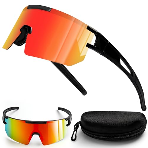 Schnelle Brille Rave, Sonnenbrille Fahrradbrille Herren Damen, UV400 Schutz Ski Sportbrille MTB Brille, Sunglasses mit Verstellbarem Bügel Radsportbrille für Radfahren Angeln Rennrad Sport (Orange) von PATRICHOR