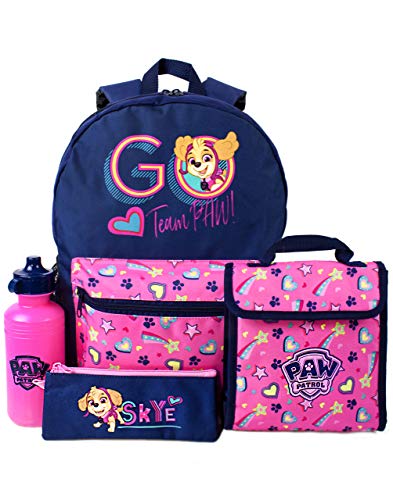 PAW PATROL Mädchen 4-teiliges Rucksack-Set | Begleite Skye auf EIN Abenteuer mit den Rettungshunden | Komplettes Schulranzen-Set mit Lunchbox, Trinkflasche & Federmäppchen | Großer Stauraum & Zubehör von PAW PATROL