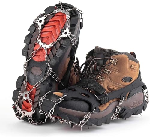 Eis-Schnee-Griffe, rutschfeste Schneegriffe, Eis-Traktionsstollen Steigeisen für Schuhe, Abdeckung mit 19 Edelstahl-Spikes, schützen beim Gehen, Joggen, Klettern, Wandern, Sport auf Schnee und Eis (L) von PBFELY