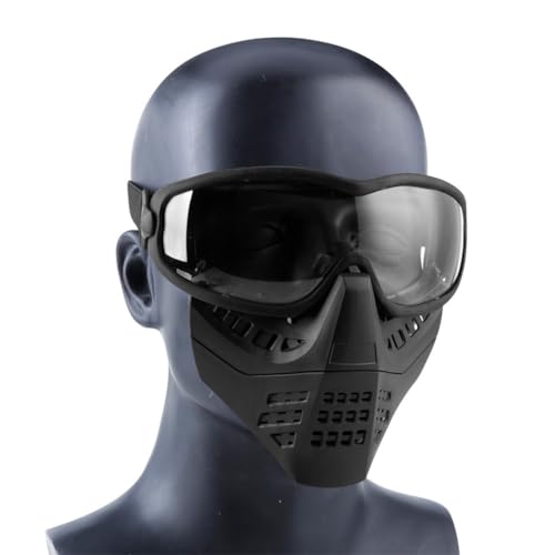 PBTMCD Taktische Vollgesichtsbrillenmaske, Geteilte Schutzbrille, Helmschutzmaske, Airsoft-Maske, Paintball-Maske, CS-Spielmaske, Airsoft-Brille, Taktische Schutzbrille(BK-L) von PBTMCD