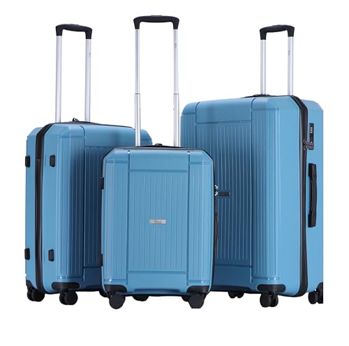 PCG THE HARD CASE Koffer 3er Set (Ice Blue) - Premium Hartschale Kofferset aus Polypropelyn 3 teilig -mit TSA Schloss - Reisekoffer & Handgepäck Koffer Set - robust & stabil -Suitcase. von PCG THE HARD CASE