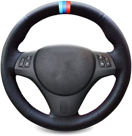 Handgenähter Auto-Lenkradbezug aus schwarzem Leder, für BMW M Sport M3 E90 E91 E92 E93 E87 E81 E82 E88 X1 E84, rote und Blaue Linie Handgenähter Auto-Lenkradbezug aus schwarzem Leder, für BMW M Sport M3 E90 E91 E92 E93 E87 E81 E82 E88 X1 E84, rote und Blaue Linie von PEBKYFA