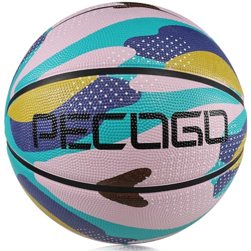 PECOGO Offizieller Gummi-Basketballball, 69,8 cm, für den Innen- und Außenbereich, Größe 5, für Kinder, Jugendliche, Jungen und Mädchen, Geschenkidee (ohne Pumpe) von PECOGO