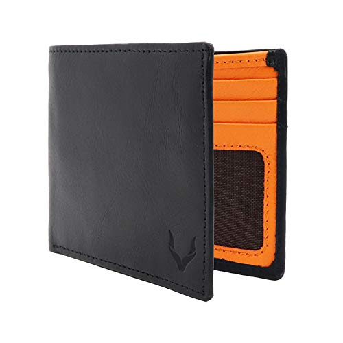 PELLE TORO Super Slim Nappa-Leder Geldbörse Herren, Portemonnaie RFID-Schutz, Querformat Geldbeutel Männer, 10 Fächer, Brieftasche Wallet Portmonee Schwarz/Orange von PELLE TORO