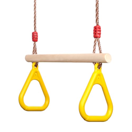 PELLOR Multifunktions -Kinderholz Trapeze Schaukel mit Kunststoff-Ringe (Gelb) von PELLOR