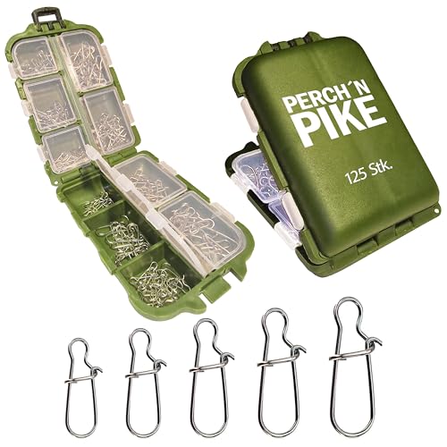 PERCH`N PIKE Snaps im Set inkl. Box, Duo-Lock Snap, 11-33kg, 125 Snaps zum Spinnfischen I Snaps für Hecht, Barsch, Zander und Forelle, Angel Wirbel Set I Snap Angelzubehör I Karabiner PERCH`N PIKE Snaps im Set inkl. Box, Duo-Lock Snap, 11-33kg, 125 Snaps zum Spinnfischen I Snaps für Hecht, Barsch, Zander und Forelle, Angel Wirbel Set I Snap Angelzubehör I Karabiner von PERCH`N PIKE