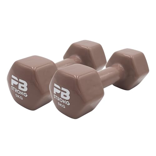 PERFORMBETTER+ PB Strong Vinyl Kurzhantel, Rutschsichere Hantelgewichte in Einheitsgröße für Krafttraining & Muskelaufbau, 5kg (2) von PERFORMBETTER+