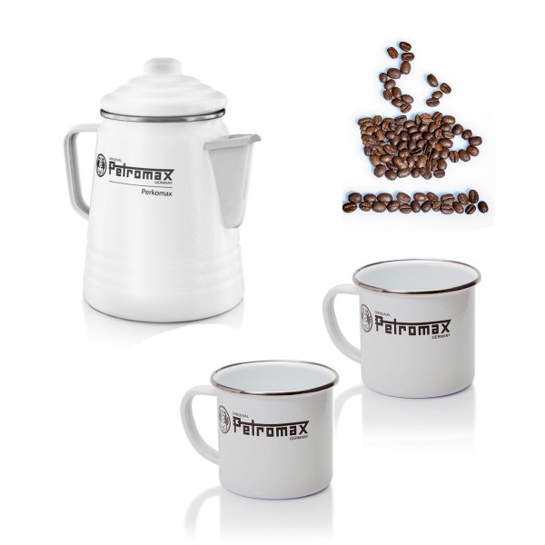 Kaffee Set Petromax ON TOUR weiß - Petromax Perkolator + 2 x Emaill... von PETROMAX