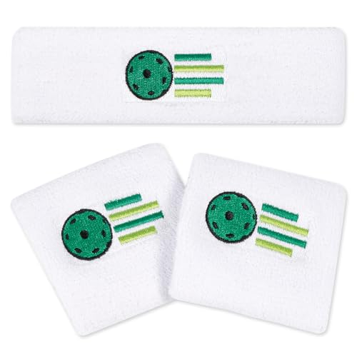 3 Teiliges Pickleball Schweißband Set, Pickleball Zubehör Stirnband Armband Sportschweißband für Pickleball Golf Tennis Tolles Geschenk von PEUTIER