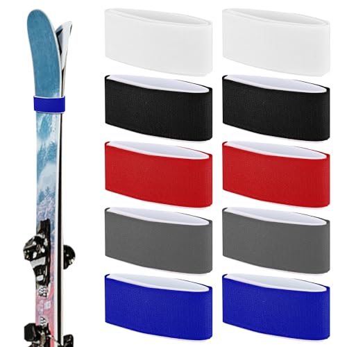 10st Skigurte Verstellbar, Ski Binder Eva Skibinder Skiwickel Skiwickelgurte mit Schützendem Design zum Tragen von Skiausrüstung Winter Weihnachten (Rot, Blau, Weiß, Schwarz, Grau) von PEUTIER