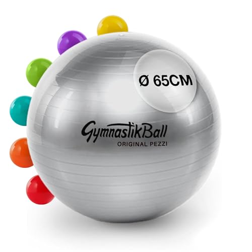 PEZZI - Gymnastikball Original Pezziball Standard 65cm Ø – Sitzball für Therapie, Sport & Büro - Universeller Trainingsball aus robustem PVC belastbar bis 400 kg – Silber von PEZZI