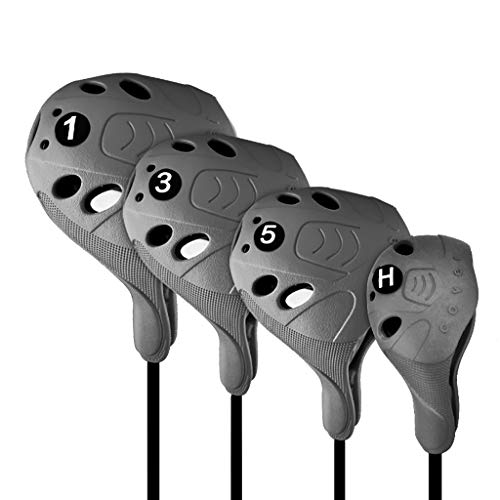 PGM Golfschlägerhaube, 4 Schlägerabdeckungen, Fairwayhölzer, Hybrid-Golfschlägerabdeckung mit Nadelstiften, passend für übergroße Rechtshänder, waschbarer Bezug für alle Marken, Grau - 4-teiliges Set von PGM