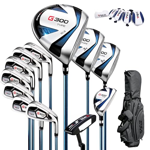 PGM Herren Golfschläger-Set MTG025-2 – 12-teilig, inkl. 3 Holz (#1, 3, 5), 1 Hybrid (#4H), 6 Eisen (#5, 6, 7, 8, 9, PW), Sand Wedge (55°) und Putter, mit Golftasche und Schlägerkopfabdeckungen PGM Herren Golfschläger-Set MTG025-2 – 12-teilig, inkl. 3 Holz (#1, 3, 5), 1 Hybrid (#4H), 6 Eisen (#5, 6, 7, 8, 9, PW), Sand Wedge (55°) und Putter, mit Golftasche und Schlägerkopfabdeckungen von PGM