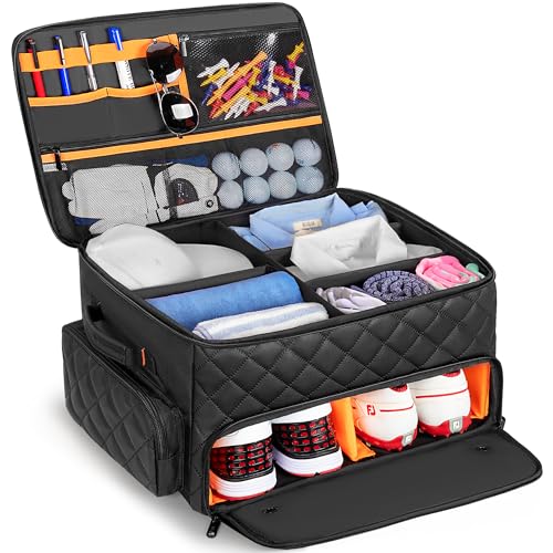 PGmoon 2-lagiger Golfkoffer-Organizer, Golf-Auto-Aufbewahrungs-Organizer mit individuellem belüftetem Fach für 2 Paar Schuhe, Golf-Auto-Schließfach für Bälle, Kleidung, T-Shirts, Handschuhe, Zubehör PGmoon 2-lagiger Golfkoffer-Organizer, Golf-Auto-Aufbewahrungs-Organizer mit individuellem belüftetem Fach für 2 Paar Schuhe, Golf-Auto-Schließfach für Bälle, Kleidung, T-Shirts, Handschuhe, Zubehör von PGmoon