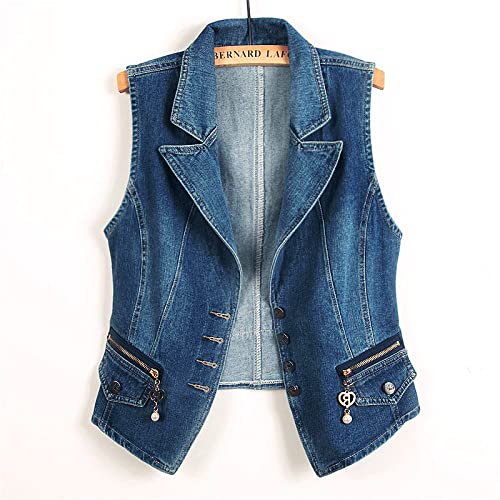 Jeansjacke Mädchen, Damen-Jeansweste Jacke Dunkelblau Schmale Passform Anzug Revers Ärmellos Knopfleiste Jeansweste Weste Vintage-Waschung Distressed Verkürzte Denim-Gilet Lässige Oberbekleidung Jeansjacke Mädchen, Damen-Jeansweste Jacke Dunkelblau Schmale Passform Anzug Revers Ärmellos Knopfleiste Jeansweste Weste Vintage-Waschung Distressed Verkürzte Denim-Gilet Lässige Oberbekleidung von PHARAH