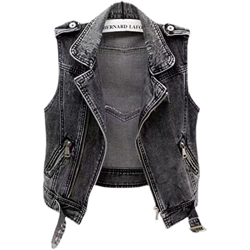 Jeansjacke Mädchen, Damen-Jeansweste Jacke Schwarz Zerrissen Distressed Ärmellos Reißverschluss Jean-Biker-Mantel Retro-Jeansweste In Distressed-Waschung Verblasst Lässig Lockere Oberbekleidung Jeansjacke Mädchen, Damen-Jeansweste Jacke Schwarz Zerrissen Distressed Ärmellos Reißverschluss Jean-Biker-Mantel Retro-Jeansweste In Distressed-Waschung Verblasst Lässig Lockere Oberbekleidung von PHARAH