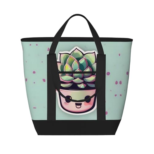 PHAYAH Smiling Succulents Kühltasche, Lebensmitteltasche, große Gefrierschrank, Thermo-Liefertasche, um Tiefkühlkost kalt und heiß zu halten, Schwarz, Einheitsgröße von PHAYAH