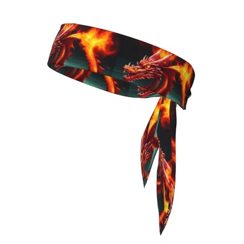 Sport Schnür-Stirnband, wendbar, Drachenkönig im Feuermuster, schnelle Schweißabsorption, geeignet zum Joggen, Laufen, Radfahren Sport Schnür-Stirnband, wendbar, Drachenkönig im Feuermuster, schnelle Schweißabsorption, geeignet zum Joggen, Laufen, Radfahren von PHAYAH