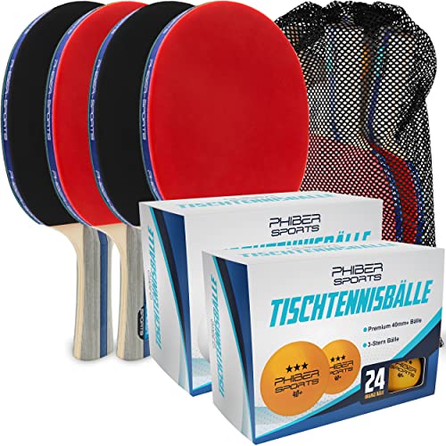 PHIBER-SPORTS Premium Tischtennis MEGA-Set – 4 Tischtennisschlaeger + 24x 3 Stern orange TT-Bälle + 24x 3 Stern weiße TT-Bälle nach Wettbewerbsrichtlinien + 8 Tischtennisbaelle + Tragetasche PHIBER-SPORTS Premium Tischtennis MEGA-Set – 4 Tischtennisschlaeger + 24x 3 Stern orange TT-Bälle + 24x 3 Stern weiße TT-Bälle nach Wettbewerbsrichtlinien + 8 Tischtennisbaelle + Tragetasche von PHIBER-SPORTS