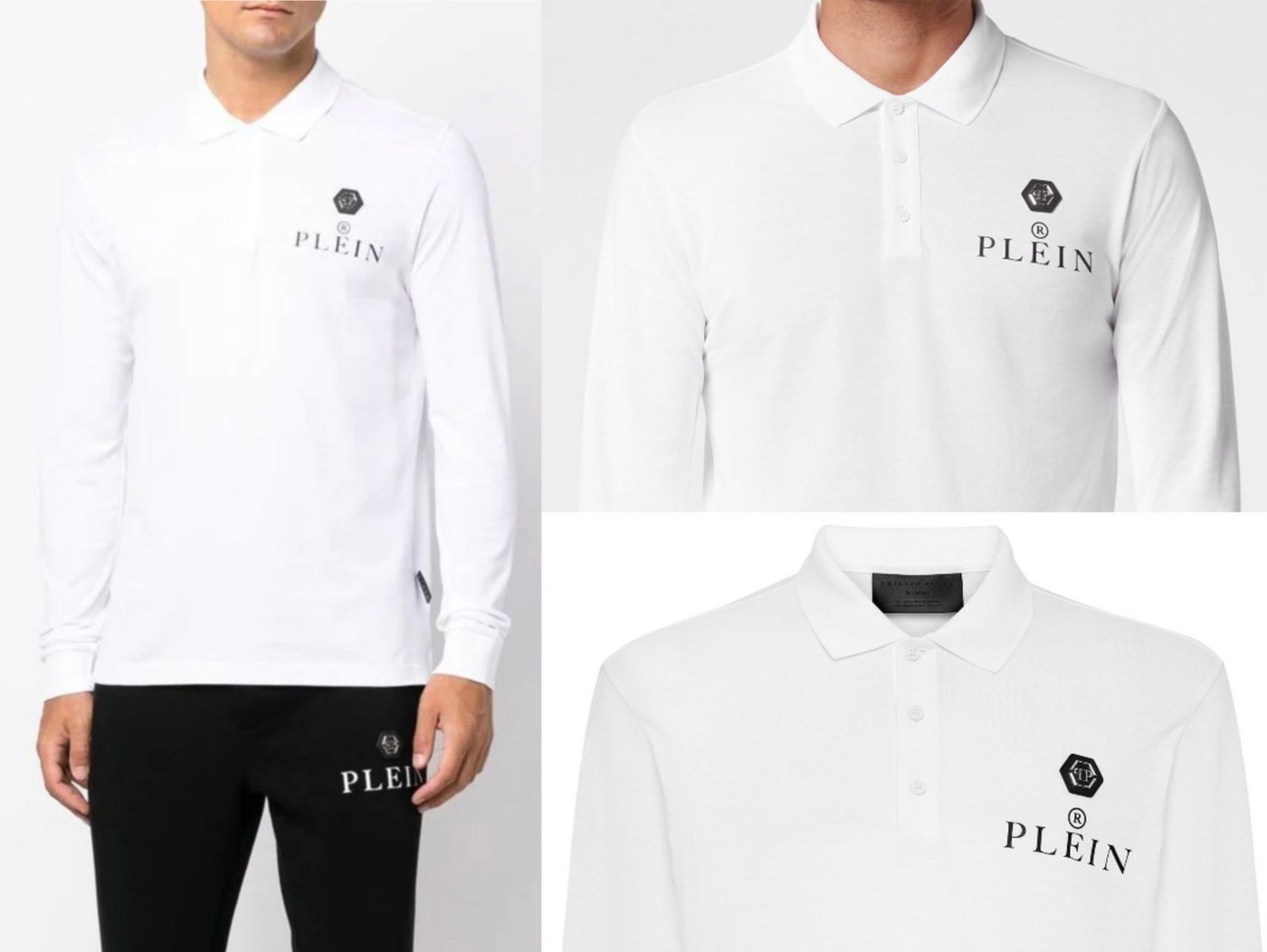 PHILIPP PLEIN Poloshirt PHILIPP PLEIN Polo Shirt Polohemd Leather PP Hexagon Patch Hemd T-shir von PHILIPP PLEIN