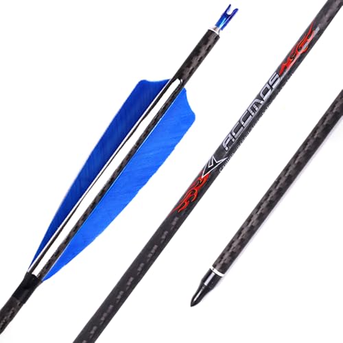 PHILOCS 12 St 3K Carbon Weave Jagdpfeile Spine 200 250 300 350 400 500 600 ID 6,2 mm mit 4'' Blaue Truthahnfedern für Recurve-Bogen Composite-Bogen Schießen (Spine 350, 30inch) von PHILOCS