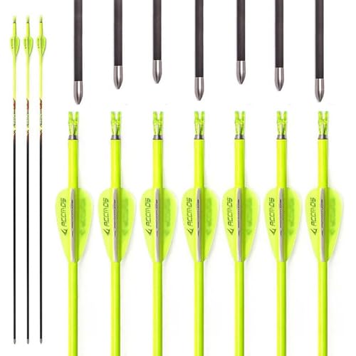 PHILOCS 12Stück Gelb Carbon Pfeile, ID 4,2mm Spine 400 500 600 700 800 900 1000, für Recurve Bogen Compound Bogen Jagd Bogenschießen Übung (27inch,Spine 700) von PHILOCS