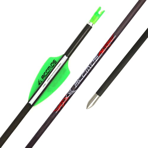 PHILOCS 12Stück Grüne Weiße Feder Jagd Praxis Pfeil Spine 300 350 400 500 600 700 800 900 ID 4,2 mm für Recurve-Bogen Compound-Bögen Bogenschießen (Spine 350, 27inch) von PHILOCS