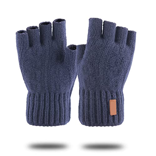 PHYTOTREE Gestrickte Fingerlose Handschuhe Winter verdicken warme Touchscreen-Handschuhe Unisex Outdoor Stretch Elastic Warm Halbfinger Fahrradhandschuhe - Arbeitshandschuhe(Tibetan Blue) von PHYTOTREE