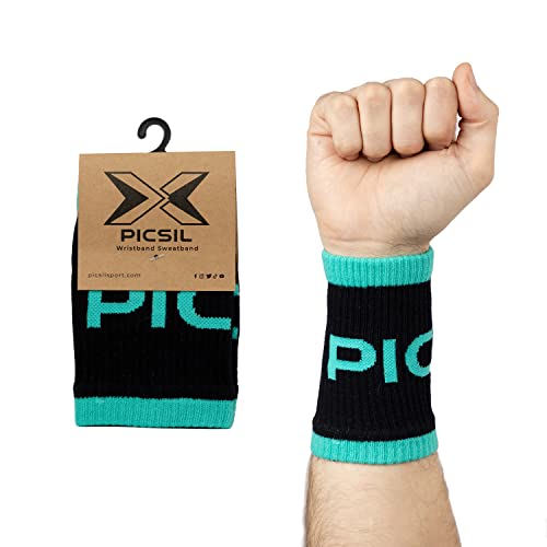 PicSil Sport-Schweißbänder aus Baumwolle, saugfähig, für Cross-Training, Padel, Tennis, Fitness, Unisex, schwarz-grün von PICSIL