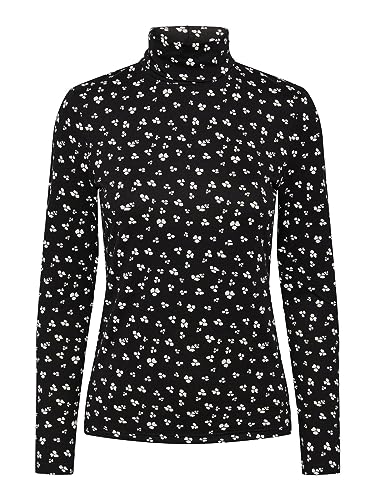 Pieces Damen Pcnala Ls High Neck Top Bc, Black/AOP:Flower, M Pieces Damen Pcnala Ls High Neck Top Bc, Black/AOP:Flower, M von PIECES