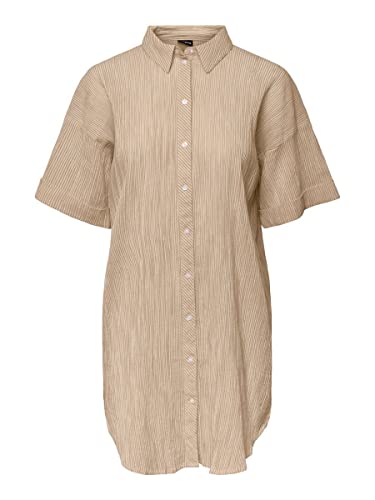 Pieces Damen Pcterra Ss Long Shirt Bc, Irish Cream/Stripes:Cloud Dancer, S Pieces Damen Pcterra Ss Long Shirt Bc, Irish Cream/Stripes:Cloud Dancer, S von PIECES