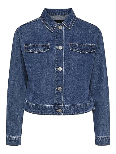 PIECES Damen Pctessie Ls Dnm Jacket Noos Bc, Medium Blue Denim, L von PIECES