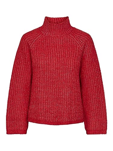 Pieces Damen Pcnell Ls High Neck Knit Noos, Poppy Red, M Pieces Damen Pcnell Ls High Neck Knit Noos, Poppy Red, M von PIECES