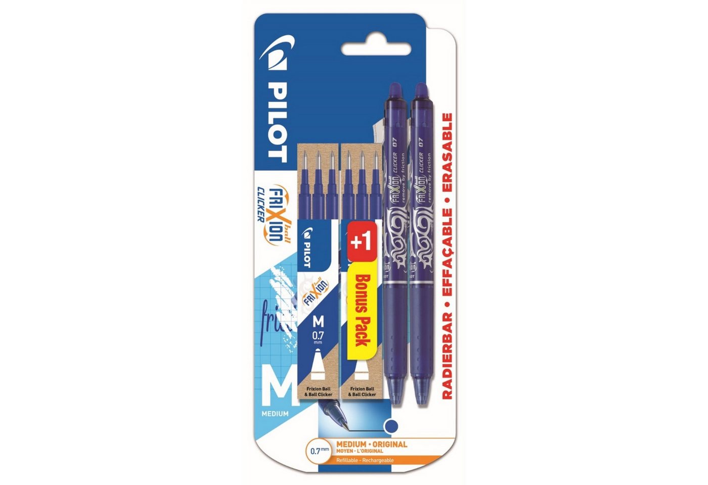 PILOT Tintenroller ball CLICKER Tintenroller 0,4 mm, Schreibfarbe: blau, 1 Set von PILOT