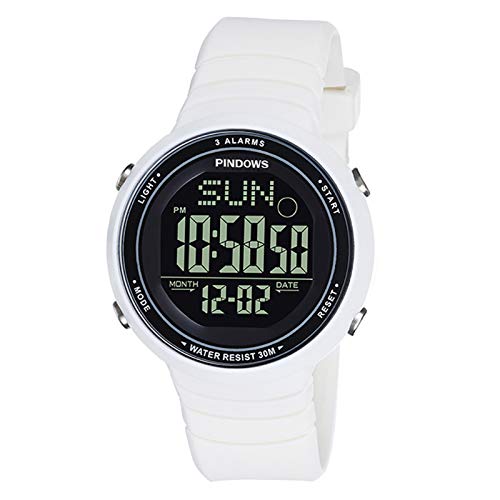 PINDOWS Armbanduhr Herren Uhren Analog Digitaluhr 5 ATM wasserdichte Outdoor Taktische Sportuhr mit Wecker Datum LED,Weiß von PINDOWS