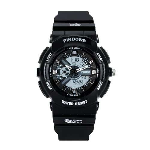 PINDOWS Digital Armbanduhr Tactical Watch, Military Herrenuhr 5 ATM Wasserdicht Outdoor Stoppuhr Sport Chronograph mit LED-Hintergrundbeleuchtung, Stoppuhr,Schwarz von PINDOWS