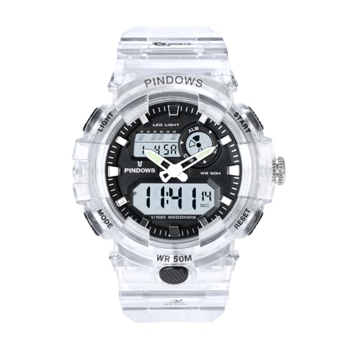 PINDOWS Militär Uhr Digital Sportuhr, Outdoor Armbanduhr Herren mit Wecker Datum Digitaluhr für Jugendliche Tactical Watch 50M Wasserdicht 12/24 Stunden,Weiß von PINDOWS