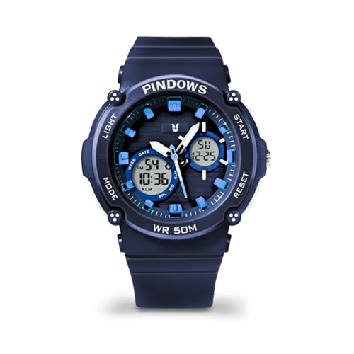 PINDOWS Tactical Uhr Männer Outdoor, wasserdichte Herrenuhr Sportlich mit LED Digitaluhr Kalender Wecker Stoppuhr Armbanduhr Digital,Blau von PINDOWS