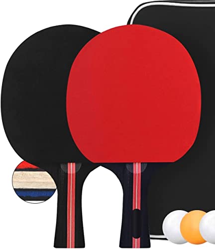 PIQIUQIU Tischtennisschläger Set mit 2 Schläger und 3 Bälle in Tasche, Tischtennis Set Schläger Bälle Ping Pong Set(Farbe zufällig) von PIQIUQIU