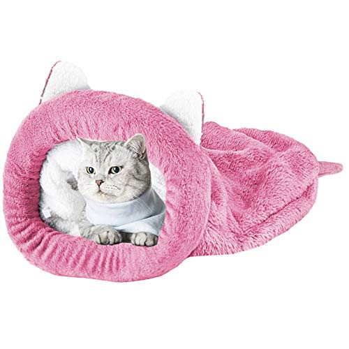 PJDDP Katzen Schlafsack Waschbar Haustier Betten Katzenhöhle Katzenhaus Komfortable Katzenkorb Zum Schlafen Warme Katzenbett Für Katzen Katzenhöhle Für Katzen Kleintiere Welpen,Rosa,M von PJDDP