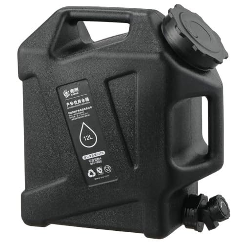 PKKP Wasserkanister mit Hahn und Griffen, 12L Camping Wasserkanister BPA-frei, Tragbarer Wasserbehälter, Auslaufsicher, Trinkwasser Kanister für Outdoor, Camping, Wandern, Notfall (Schwarz) von PKKP