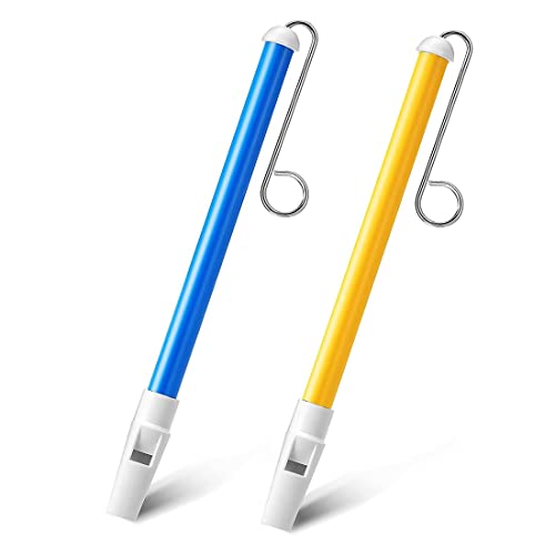 PLABBDPL Slide Whistle Instrument, 2Pcs Slide Whistle Spielzeug Metallgleitflöte Professionelles Musikinstrument für Anfänger (Blau,Gelb) von PLABBDPL