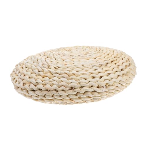 PLAFOPE 2 STK Handgewebtes Kissen Büschelmeditation Tatami-matten Meditationsstuhl Flaches Sitzkissen Japanisches Stuhlkissen Meditationshocker Lesekissen Strohgeflecht Korbkissen Beige von PLAFOPE