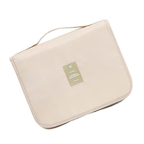 PLAFOPE Beige Faltbare Kosmetiktasche Tragbare Reise Make up Tasche Mit Aufhängemöglichkeit Multifunktionale Aufbewahrungstasche Für Damen von PLAFOPE